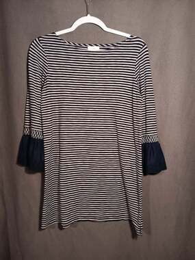 J. Jill Navy White Striped Bell Sleeve Eyelet Tunic Top Women’s XS Preppy